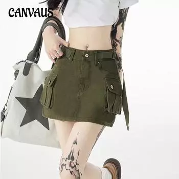 Спецодежда Джинсовая юбка Юбка до половины тела для женщин Летняя юбка трапециевидной формы с заниженной талией Супер короткая юбка Пакет хип-юбка XS чёрный