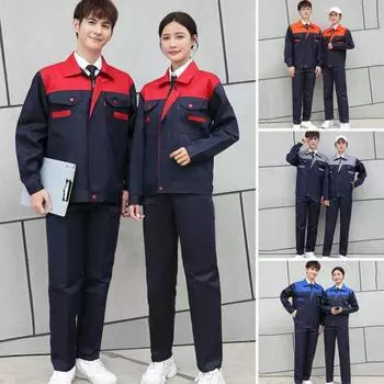 Спецодежда, костюм для мужчин и женщин, износостойкая рабочая одежда, воротник с лацканами и молнией, топ с длинными рукавами, рабочие брюки XXL серый