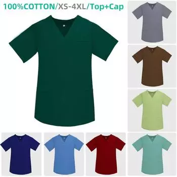 Спецодежда Mock Wrap Однотонный синий Kaki Scrub Top Медсестра Медицинская стоматология XS