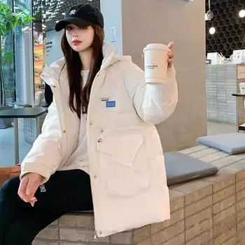 Спецодежда, пуховик средней длины, женский новый повседневный свободный воротник-стойка с воротником-стойкой M чёрный