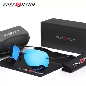 SPEEDHYUN Rimless Pilot Sunglasses Men Ultralight Frameless Driving Eye Protect Glasses Polarized Women Outdoor Causal Eyewear зелёный