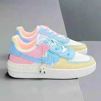 SpeedyWomenSneakers Бело-розовые теннисные милые повседневные туфли для девочек Студенческая синяя женская обувь на плоской подошве с низким берцем на платформе 35
