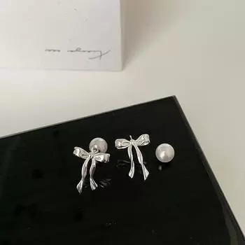 Спереди и сзади с бантом из ленты, жемчужные металлические серьги-гвоздики, женские легкие, роскошные, элегантные, модные, трендовые, темпераментные серьги