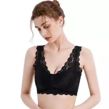 Спереди молния сексуальный кружевной съемный бюстгальтер для йоги спортивный жилет нижнее белье бюстгальтер больших размеров M(70ABCD-75AB) чёрный