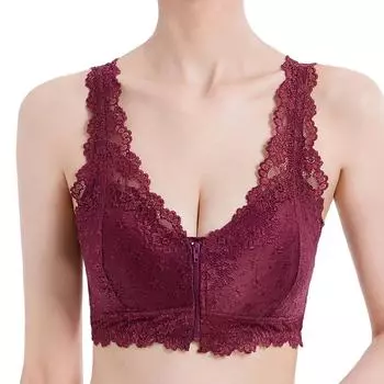 Спереди молния сексуальный кружевной съемный бюстгальтер для йоги спортивный жилет нижнее белье бюстгальтер больших размеров M белый