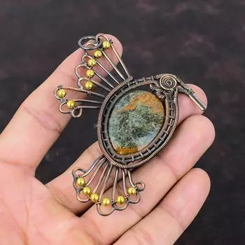 Спессартин Гранат в известняке Кулон Медная проволока Кулон ручной работы Подвеска из драгоценного камня Медная проволока Ювелирные изделия Свадебный подарок Кулон в виде птицы