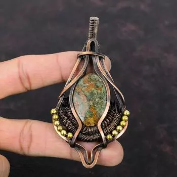 Спессартин Гранат в известняке Кулон Медная проволока Кулон Медные украшения ручной работы Подвеска с драгоценным камнем Ювелирные изделия в проволочной обертке Для подарка