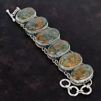 Spessartine Garnet In Limestone Bracelet Gemstone Vintage Bracelet 925 Sterling Silver Bracelet Handmade Jewelry Adjustable Chain Bracelet