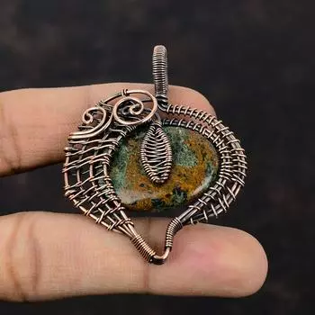 Spessartine Garnet in Limestone Pendant Copper Wire Wrapped Pendant Handmade Jewelry Gemstone Pendant Copper Wire Wrap Jewelry Gift For Him