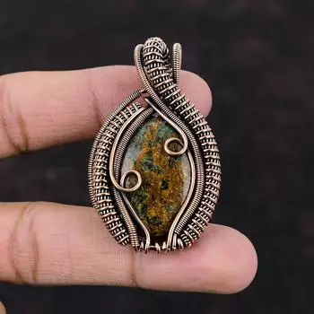 Spessartine Garnet in Limestone Pendant Copper Wire Wrapped Pendant Handmade Pendant Copper Jewelry Engagement Gift Natural Gemstone Pendant