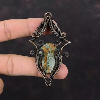 Spessartine Garnet in Limestone Pendant Copper Wire Wrapped Pendant Handmade Pendant Beautiful Copper Jewelry Gift For Him Gemstone Pendant