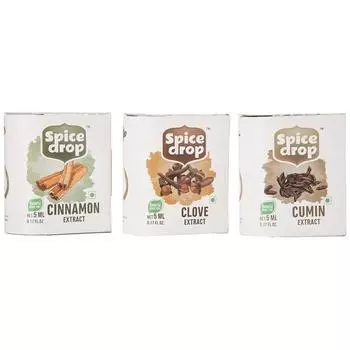 Spice Drop Kitchen Combo | 100% натуральный экстракт корицы, гвоздики и тмина | Веганский | Без ГМО | 180 капель | 5 мл (Пакет из 3)