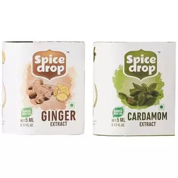Spice Drop Spicy Tea Combo | Натуральный травяной экстракт имбиря (Адрак) и кардамон (Элаичи) | Для еды, напитков | Здоровый | 5 мл x 2 упаковки