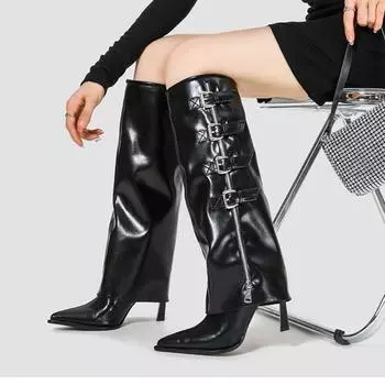 Spice Girl catwalk high-heeled trouser boots women s autumn new belt buckle niche boots design sense fashion boots 35