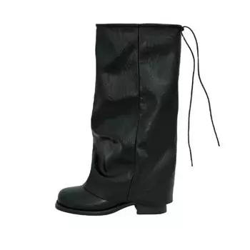 Spice Girl Elastic Adjusting Pant Boots Women s Spring and Summer New Black Maillard Vintage Round Head Folded Knight Boots 35