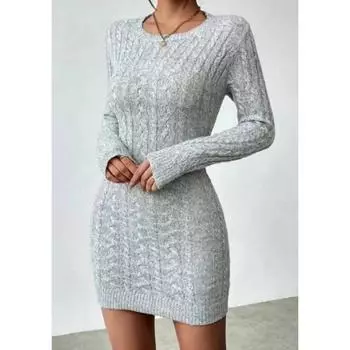 Spice Girl Niche Temperament Slim Knit Платье с круглым вырезом для женщин, новое осенне-зимнее облегающее платье с короткой юбкой S серебряный серый
