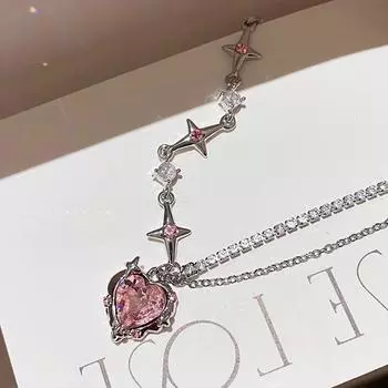 Spice Girl Ожерелье Love Mangxing с бриллиантами Ожерелье Холодный ветер Подвеска Ожерелье Украшение Женская мода Креативный дизайн Чувство Ключичная цепочка розовый