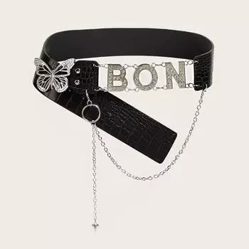 Spice Girl Rhinestone Belts PU Leather Waistband Punk Butterfly Waist Chain Decorative Jeans