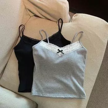 Spice Girl Sexy кружева сращивание подтяжки жилет Slim Fit грудь подкладка без рукавов Pure Desire топ-труба короткий наряд One Size [70-60kg]