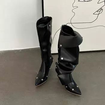 Spice girls button two wear pointed pile boots new autumn and winter boots fashion boots stiletto boots 34