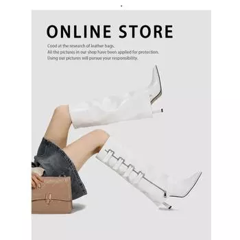 Spice girls catwalk warehouse boots women s autumn and winter new side zipper high heel fashion boots belt buckle slim long boots tide 35