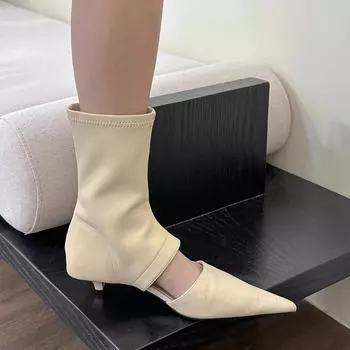 Spice Girls тысячелетия! Сапоги женские летние с острым носком на низком каблуке, новые эластичные тонкие короткие сапоги 35