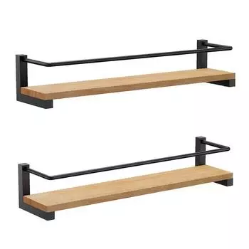 Spice Rack Wall Mounted, Rustic Wood Hanging Rack for Over the Stove, Kitchen Wall, 2 Pack
