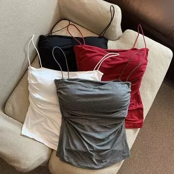 Spicy Girl Purely Desired сложенная подвесная майка для женщин, летний топ без рукавов с тонкими бретелями, верхняя одежда, чтобы выглядеть стройнее S чёрный