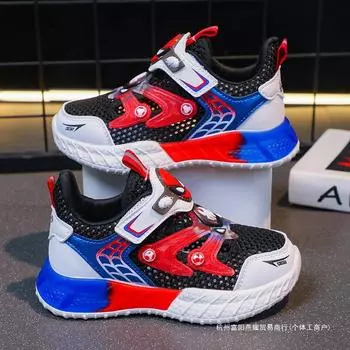 Spider-Man children s sneakers 2025 summer boys shoes hollow mesh breathable lightweight soft bottom trendy 26 красный
