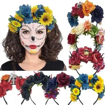 Spider Simulation Flower Headband Rose Flower Skull Hair Hoop Halloween Hair Band Female/Children F