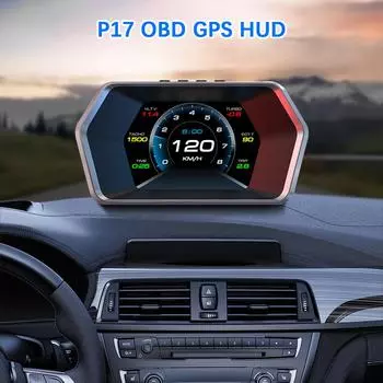 Спидометр 4,3 дюйма, сигнализация превышения скорости OBD GPS, проекционный дисплей, многофункциональный P17, часы, км/ч, об/мин, счетчик пробега, автомобильный HUD, цифровые автомобильные аксессуары Black