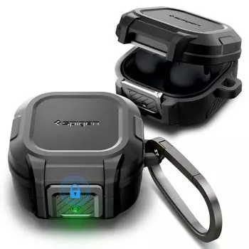 Spigen Чехол для Galaxy Buds2 Pro, совместимый с Galaxy Buds 2, функция блокировки, беспроводная зарядка, защита от потери, встроенный карабин, противоударный чехол чёрный