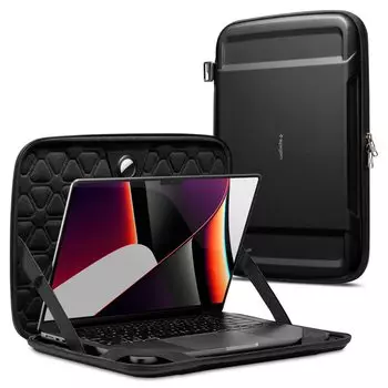 Spigen Чехол для Macbook Pro 14 дюймов Противоударная защита Предотвращение потери Крепление для AirTag для A2442 Чехол для ноутбука Четверная защита Rugged Armor Pro чёрный