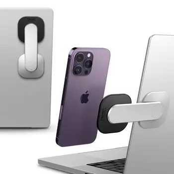 Spigen Магнитный Держатель для Телефона на Ноутбук Регулируемый Настольный Боковой Держатель для Монитора Ноутбука Совместимый с iPhone и 12 Разработан для Держателя AMP06049, Крепление 90°, 15, 14, 13, чёрный