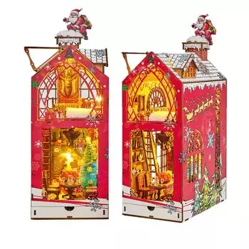 Spilay Booknook Миниатюрный кукольный домик Комплект книжная полка украшение кукольный домик своими руками поделка ручной работы деревянный подарок кукольный домик для начинающих светодиодная подсветка Рождество