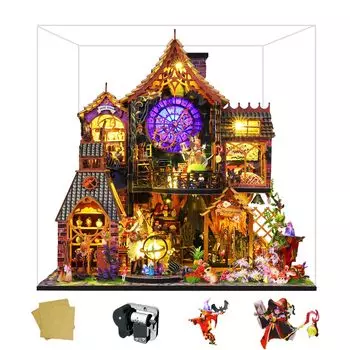 Spilay DIY Castle Building Scene Model Деревянный кукольный домик Миниатюрный кукольный домик Набор для самостоятельной сборки для начинающих Светодиодный пылезащитный чехол Рождественский подарок Модель ES015,