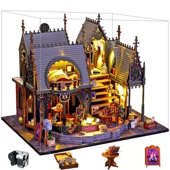 Spilay DIY Castle Building Scene Model Деревянный кукольный домик Миниатюрный кукольный домик Набор для самостоятельной сборки для начинающих Светодиодный пылезащитный чехол Рождественский подарок Magic