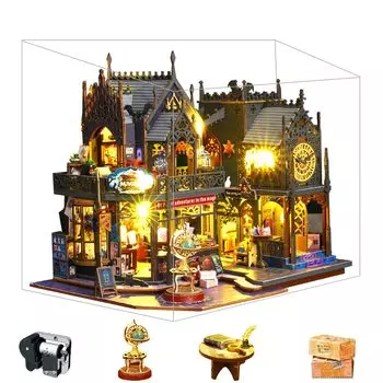 Spilay DIY Castle Building Scene Model Деревянный кукольный домик Миниатюрный кукольный домик Набор для самостоятельной сборки для начинающих Светодиодный пылезащитный чехол Рождественский подарок MAGIC Модель,