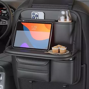 Спинка сиденья автомобиля Hopeholic, столик на заднее сиденье, пятно, автомобильное хранилище, чехол для хранения iPad, посуда, напиток, удобные товары для сиденья автомобиля, большой кожаный короткий черный карман, чёрный