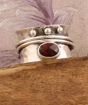 Spinner Band 925 Серебряное кольцо Красные ювелирные изделия с гранатом Заявление Кольцо Бохо Кольцо Женское кольцо Серебряные украшения Кольцо унисекс 6