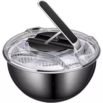 Спиннер для салата, большой размер из нержавеющей стали. Спиннер для салата прессового типа с миской 3,5 л. Сушилка для овощей, безопасная для посудомоечной машины. Очиститель и сушилка для салата.