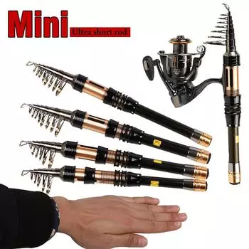 Спиннинговая катушка и удочка Комбинированные удочки из углеродного волокна Мини-телескопический спиннинг и катушка 1.3mRod&2000Reel