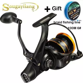 Спиннинговая рыболовная катушка 6 + 1BB, металлическая шпуля, передняя и задняя катушка для ловли карпа, рыболовная катушка с деревянной ручкой 5000