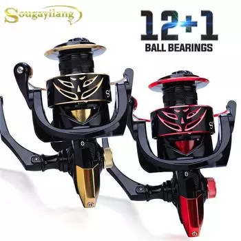 Спиннинговая рыболовная катушка Sougayilang 12 + 1 BB рыболовное колесо Ультра гладкая алюминиевая катушка с ЧПУ Инструменты для морской и пресноводной рыбалки Рыболовная катушка Series 1000 красный