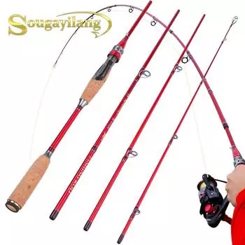 Спиннинговая удочка, 4 предмета, портативная дорожная удочка для окуня, форели, лосося, рыболовные снасти, удочка 2.1M
