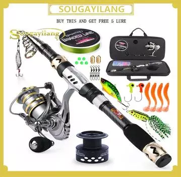 Спиннинговая удочка Combo 1,8-3,0 м, телескопическая портативная дорожная катушка, набор крючков для приманки для женщин и детей, подарок для рыбалки 1.8M&Series 1000
