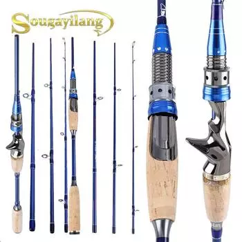Рыболовная удочка спиннинг из углеродного волокна 4 секции 2,1 - 2,4 м бренда Sougayilang Bass Casting Rod 2.1M красный
