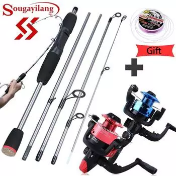 Спиннинговая удочка из стекловолокна Combo 1,7 м, 5-секционная удочка с наборами лесок 5:2:1, рыболовные снасти fishing set красный