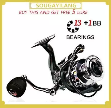 Спиннинговые рыболовные катушки, левая/правая, пресноводная, соленая, 14 шарикоподшипников, рыболовная катушка 1000
