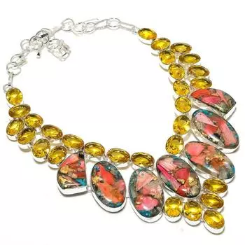 Spiny Oyster, Citrine 925 Sterling Silver Jewelry Necklace 18 q3D86